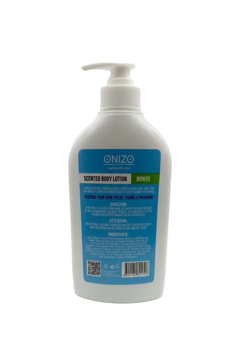 Onizo scented body lotion bottle with label on a white background