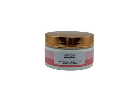 Hair treatment mask jar with gold lid on a white background